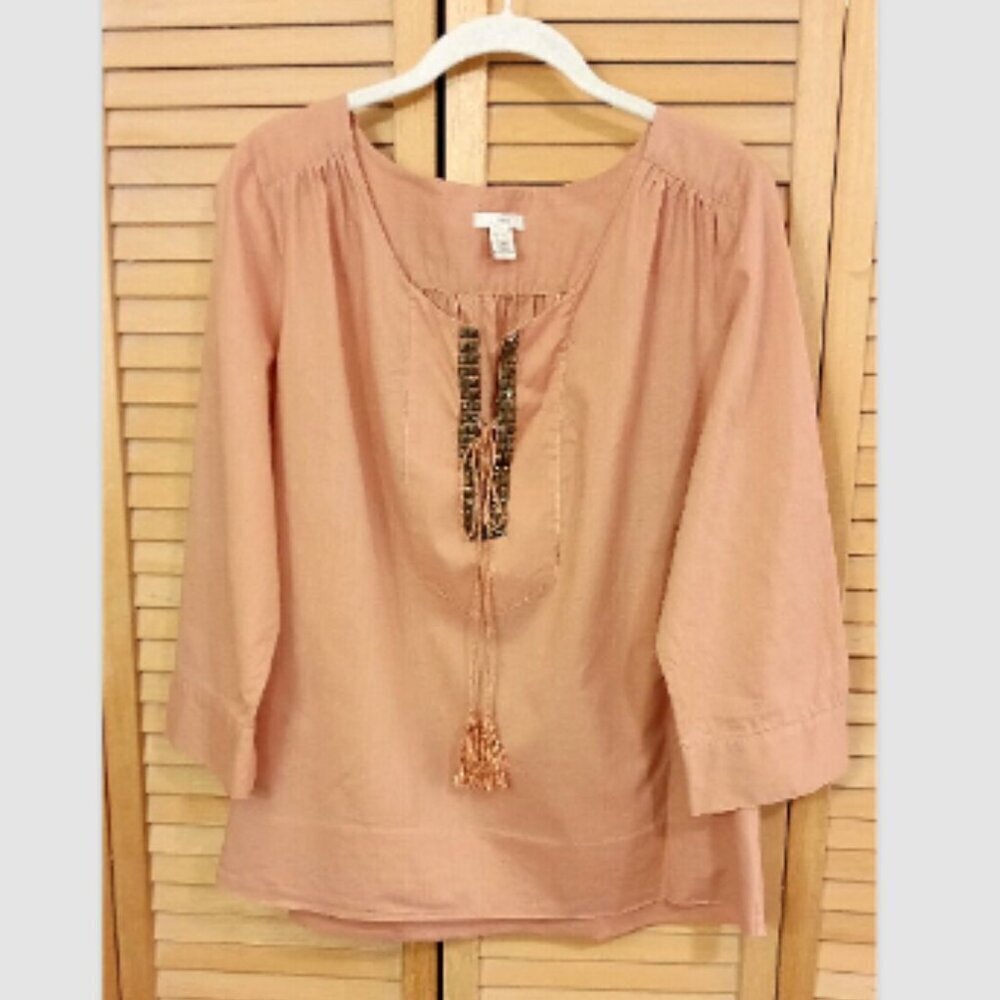 J. Crew Women's 3/4 Sleeve  Studded Peasant Top